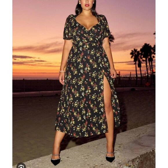 Reformation Wildflower Dress Vionnete Black Floral Puff-Sleeve Midi Size 2 NEW - Picture 5 of 11